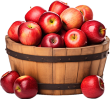 AI generated apples in a wooden barrel png