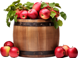 AI generated apples in a wooden barrel png