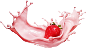 AI generated milk or yogurt splash with strawberries png