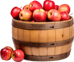 AI generated apples in a wooden barrel png