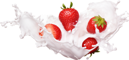 ai gegenereerd melk of yoghurt plons met aardbeien PNG