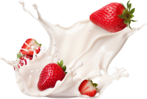 ai generado Leche o yogur chapoteo con fresas png