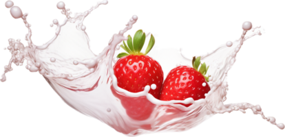 ai generado Leche o yogur chapoteo con fresas png