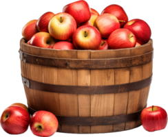 AI generated apples in a wooden barrel png