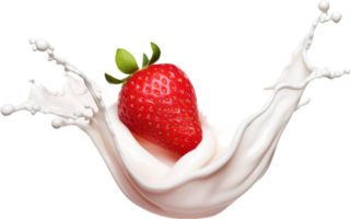 AI generated milk or yogurt splash with strawberries png