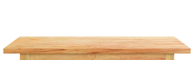 Empty wooden tabletop isolated on transparent background. rustic desk wood for placement or montage product display. png