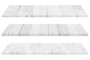 Set of wooden white tabletop or wood shelf isolated on transparent background. png