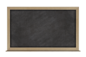 Empty black chalkboard with wooden frame isolated on transparent background. With copy space for text. png
