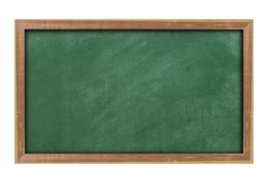 Empty green chalkboard with wooden frame isolated on transparent background. With copy space for text. png