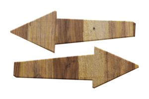 Wood arrow sign isolated on transparent background, PNG File