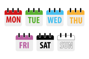 set square icon pages calendar, days of the week - Sunday, Monday, Tuesday, Wednesday, Thursday, Friday, Saturday. Date days to-do list. Reminder, schedule line simple sign. Organizer concept png