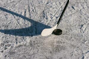 close-up of sticks and pucks in the stadium photo