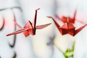 Origami hangs on the background of hieroglyphs photo