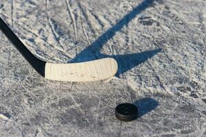 close-up of sticks and pucks in the stadium photo