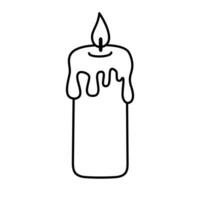 Candle burning with melted wax doodle vector illustration