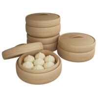 Dumpling or Xiao Long Bao Dim Sum clipart flat design icon isolated on transparent background, 3D render food and beverage concept png