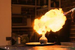 a big explosion of hydrogen in a chemistry room photo