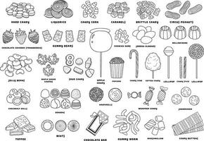 Hand drawn set different types Of candy Collection icon set different types Of sweets in doodle style vector