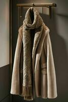 AI generated Beige Luxury Coat and Scarf Display photo