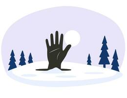 Hand sticking out of the ground, flat vector illustration