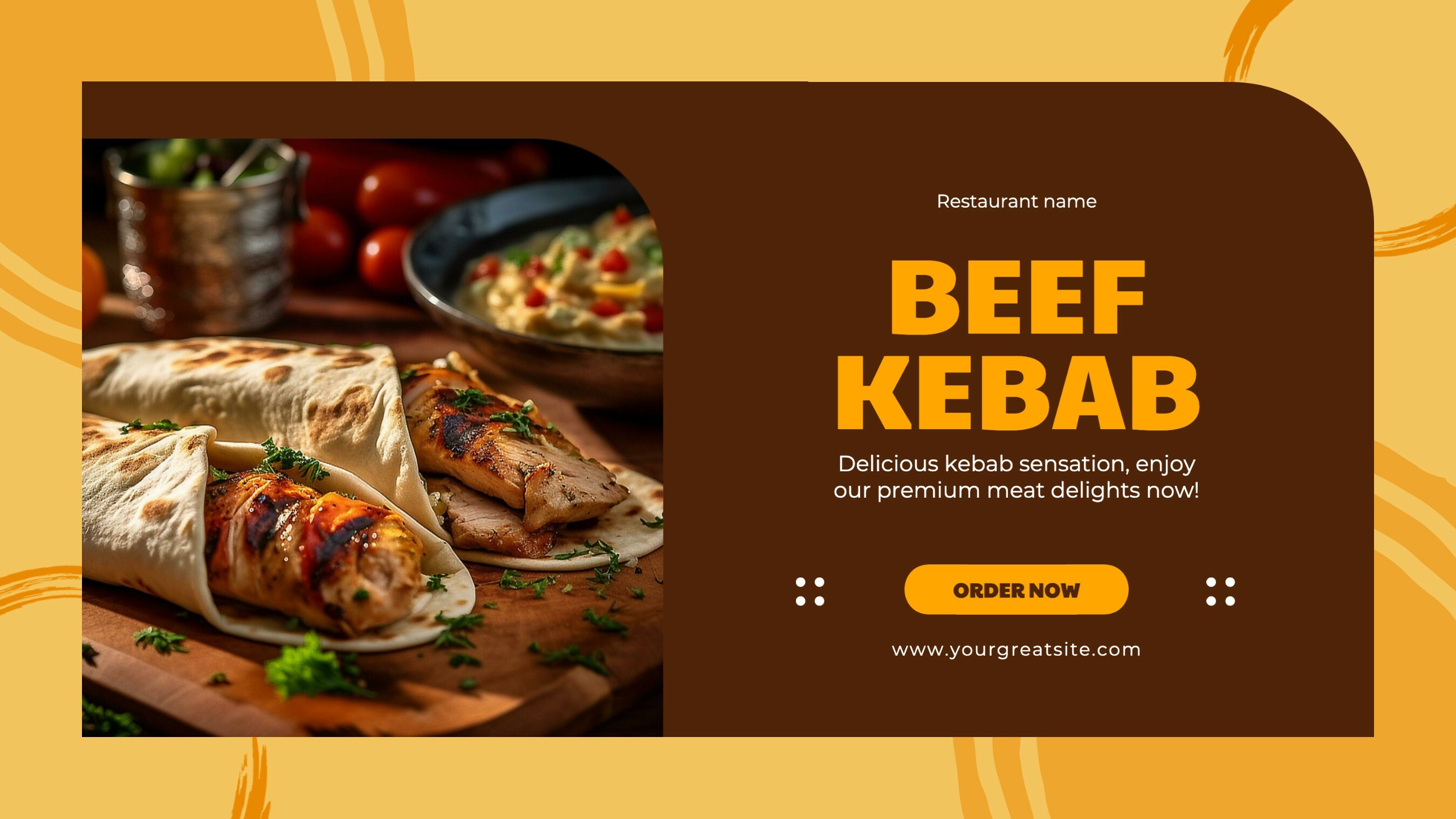 brown orange beef kebab promotion twitter post template