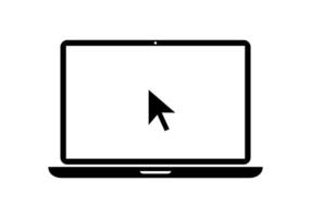 ordenador portátil con puntero o cursor icono vector. cuaderno monitor con haciendo clic ratón vector