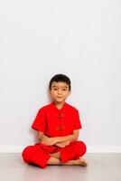 little boy fashion Smiling child in red chinese dress, style and fashion ideas for children. chinese new year photo