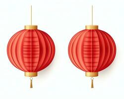 AI generated Red and gold chinese lanterns isolated on black background. Asian new year red lamps festival AI generative photo