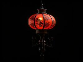 AI generated Red and gold chinese lanterns isolated on black background. Asian new year red lamps festival AI generative photo