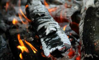 Macro Shot Of Hot Glowing Ashes In Bonfire photo