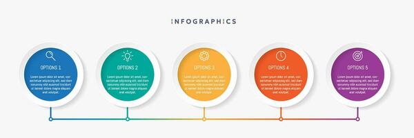 Paper infographic template with 5 circle options for presentation and data visualization. Business process chart.Diagram with Five steps to success.For content,flowchart, workflow. vector