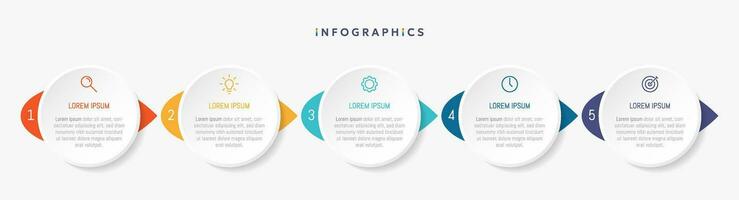 papel infografía modelo con 5 5 circulo opciones para presentación y datos visualización. negocio proceso diagrama.diagrama con cinco pasos a exito.para contenido, diagrama de flujo, flujo de trabajo. vector