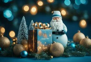 AI generated Santa clause with gifts in winter season. photo