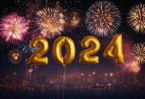 AI generated Happy New Year written on blue backgroundHappy new year 2024. photo