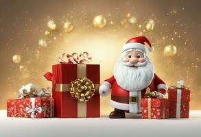 AI generated Santa clause with gifts in winter season. photo