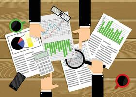 Analysis data chart and diagram. Team work business. Team business, diagram marketing research, management planning, vector illustration