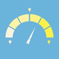 Indices rate idea lightbulb. Indicator creativity. Dull lamp and bright. Vector idea meter, level kpi or credit score interface illustration