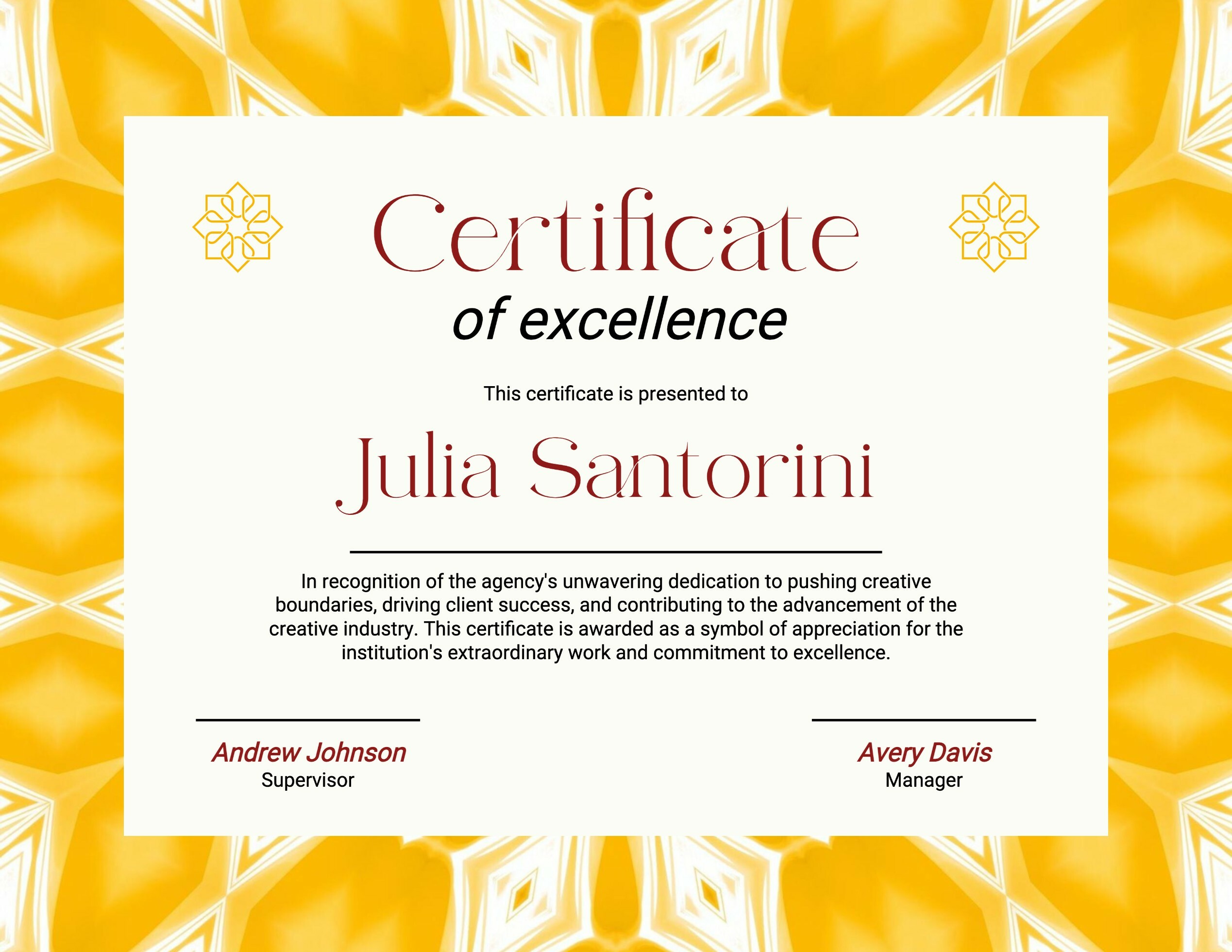 Yellow Abstract Creative Certificate