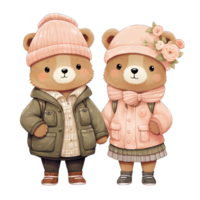 AI generated Couple bear dressed in pink and green winter outfits on Valentines day png