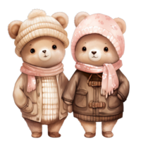 AI generated Couple bear dressed in pink and green winter outfits on Valentines day png