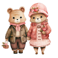 AI generated Couple bear dressed in pink and green winter outfits on Valentines day png