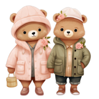 AI generated Couple bear dressed in pink and green winter outfits on Valentines day png