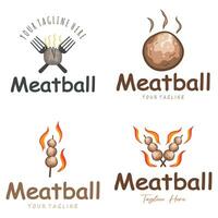 meatball logo design illustration template for Asian food, processed meat, restaurant, business vector