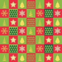 Bright Christmas Pattern with Christmas Tree, Star, Snowflakes, Triangles made in Red and Green Colors vector