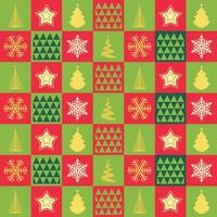 Bright Christmas Pattern with Christmas Tree, Star, Snowflakes, Triangles made in Red and Green Colors vector