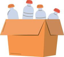 Vector cardboard box with plastic bottles inside
