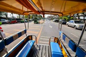 a view from the inside of a tuk tuk photo