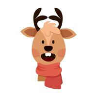 Cute flat surprised deer wearing a Christmas scarf vector