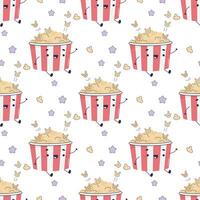 Seamless pattern popcorn, movie food, pizza, cute vector