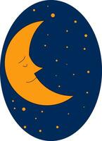 Cartoon moon sleeping with eyes closed against a dark-blue background vector or color illustration